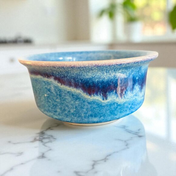 Clarksville Pottery Drip Glaze Bowl 6.5 Inch W Blue Signed Fuelau Stoneware - Picture 2 of 10